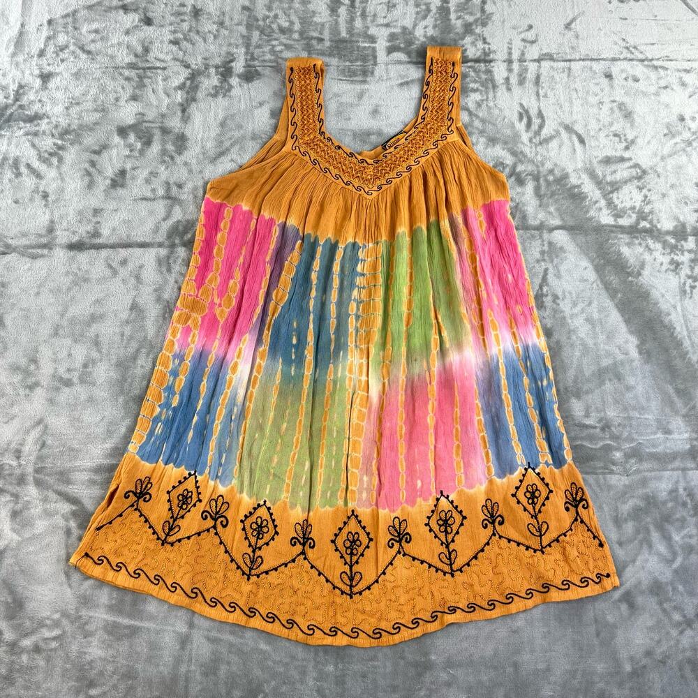 Rima Beachworld Boho Tunic Dress Womens One Size Tie Dye Embroidered Lightweight